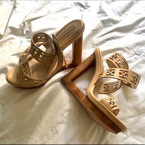 NEW BCBGMAXAZRIA Leather Strap-On Wedges